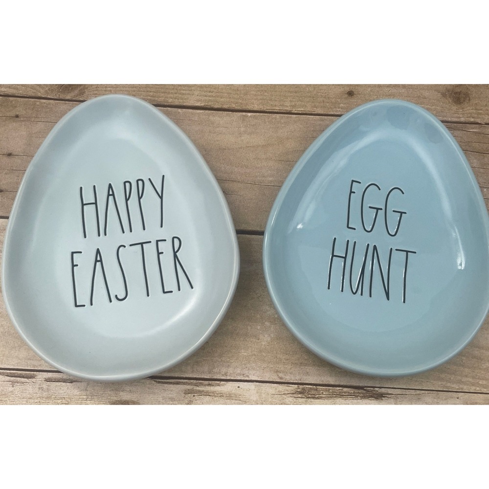 Rae Dunn Set Of Easter Egg Shaped Appetizer/dessert Plates Happy Easter